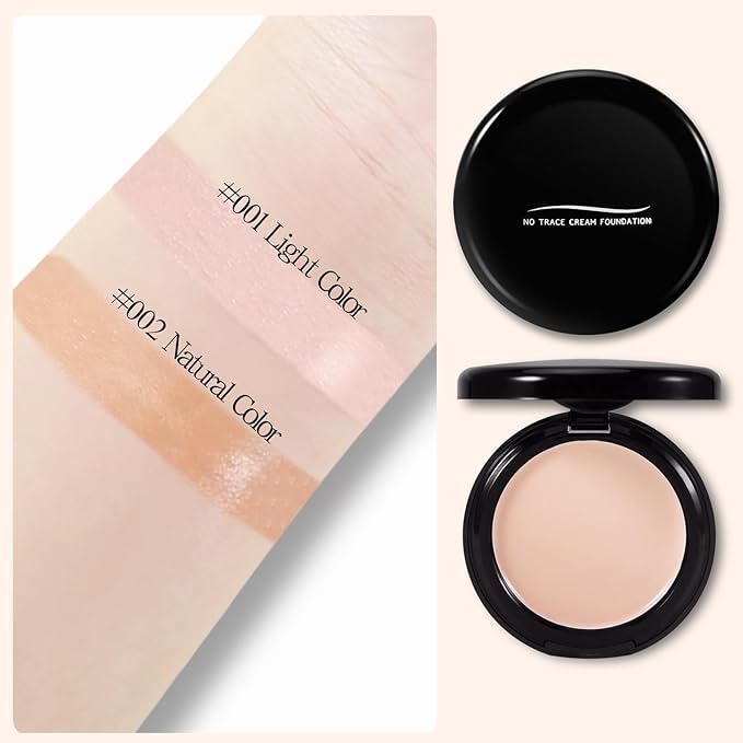 Powder Foundation,Long Wear Full Coverage Foundation with Sponge,Flawess Demi-Matte Finish,Brighten Correcting Color-FemmiqueWomen