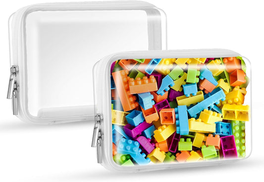 2 Pcs Clear Hard Zipper Case, Hard PC Plastic Cosmetic Travel Bag, Portable Travel Organizer Bins, Durable Makeup Bags for Toy Storage, Pencil Case(White Zipper)-FemmiqueWomen