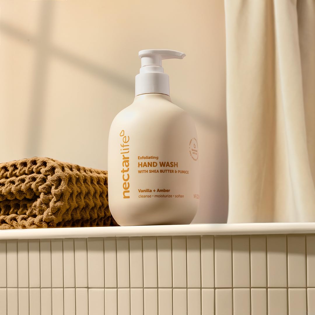 Nectar Life Exfoliating & Moisturizing Hand Wash, Volcanic Pumice for Hand Scrub, Shea Butter Softens Hands, Clean Vegan Ingredients, Vanilla Scent-FemmiqueWomen