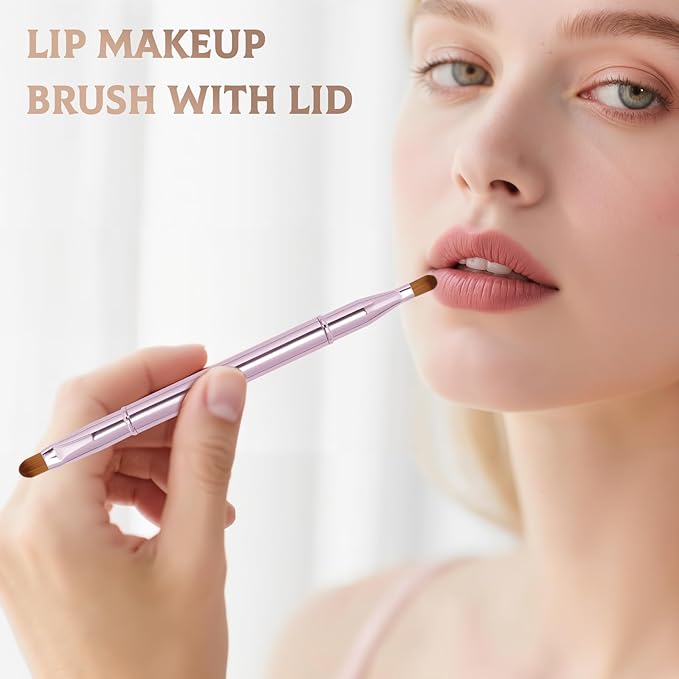 Unaone 2 Pack Lip Brush for Lipstick, Dual-Ended Lip Makeup Brush with Lid, Lipstick Brush for Lip Gloss-FemmiqueWomen