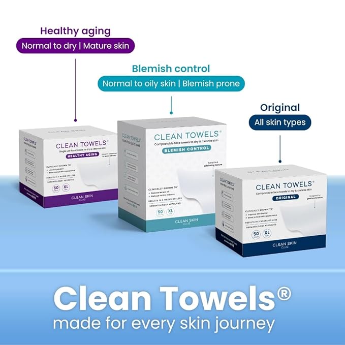 Clean Skin Club Clean Towels XL, USDA Certified 100% Biobased Dermatologist Approved Disposable Face Towelette, Facial Washcloth, Makeup Remover Dry Wipes, Ultra Soft, 150 count, 3 pack-FemmiqueWomen