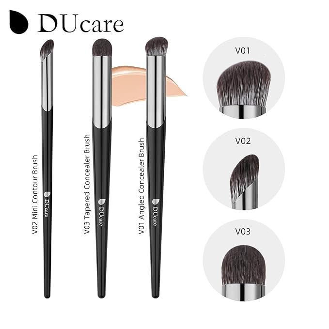 DUcare Concealer Brush Under Eye, Angled Small Nose Contour Brush, Mini Thin Slanted Foundation Dark Circles Puffiness, Puffy Face Eyebrow Eyes, Liquid Cream Blending-FemmiqueWomen