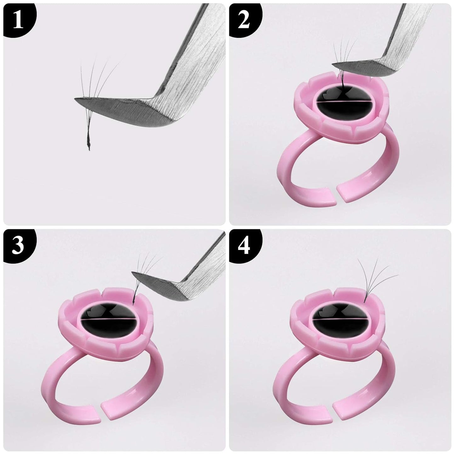 Fenshine 100 PCS Lash Glue Holder Glue Ring Cups Lash Extension Volume Lashes Quick Blossom Cups for Eyelash Extension Supply, 2 Methods of Use (Pink)-FemmiqueWomen
