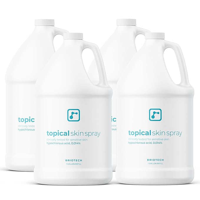 BRIOTECH Topical Skin Spray, Hypochlorous Acid for Sensitive Skin, HOCl Facial Mist, Full Body Support Against Irritation, Calm Redness, Soothe Foot & Scalp, 1 Gallon Refill (4 Pack)-FemmiqueWomen