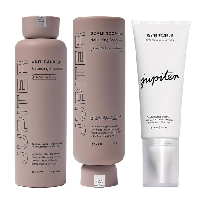 Jupiter Anti-Dandruff Shampoo, Conditioner, & Serum Advanced Set, Physician-Formulated for Dry, Itchy, Oily, Flaky Scalp Care, Color-Safe, Dry Scalp, Sulfate-Free-FemmiqueWomen