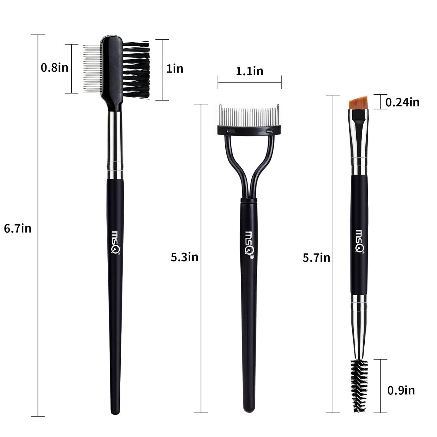 MSQ Eyebrow Brush and Comb Eyelash Brush Eyelash Separator Eye Brow Comb & Spoolie Brush Professional Mascara Brushes Eyebrow Eyelash Grooming Brush Eye Makeup Tools Set (3 PCS)-FemmiqueWomen