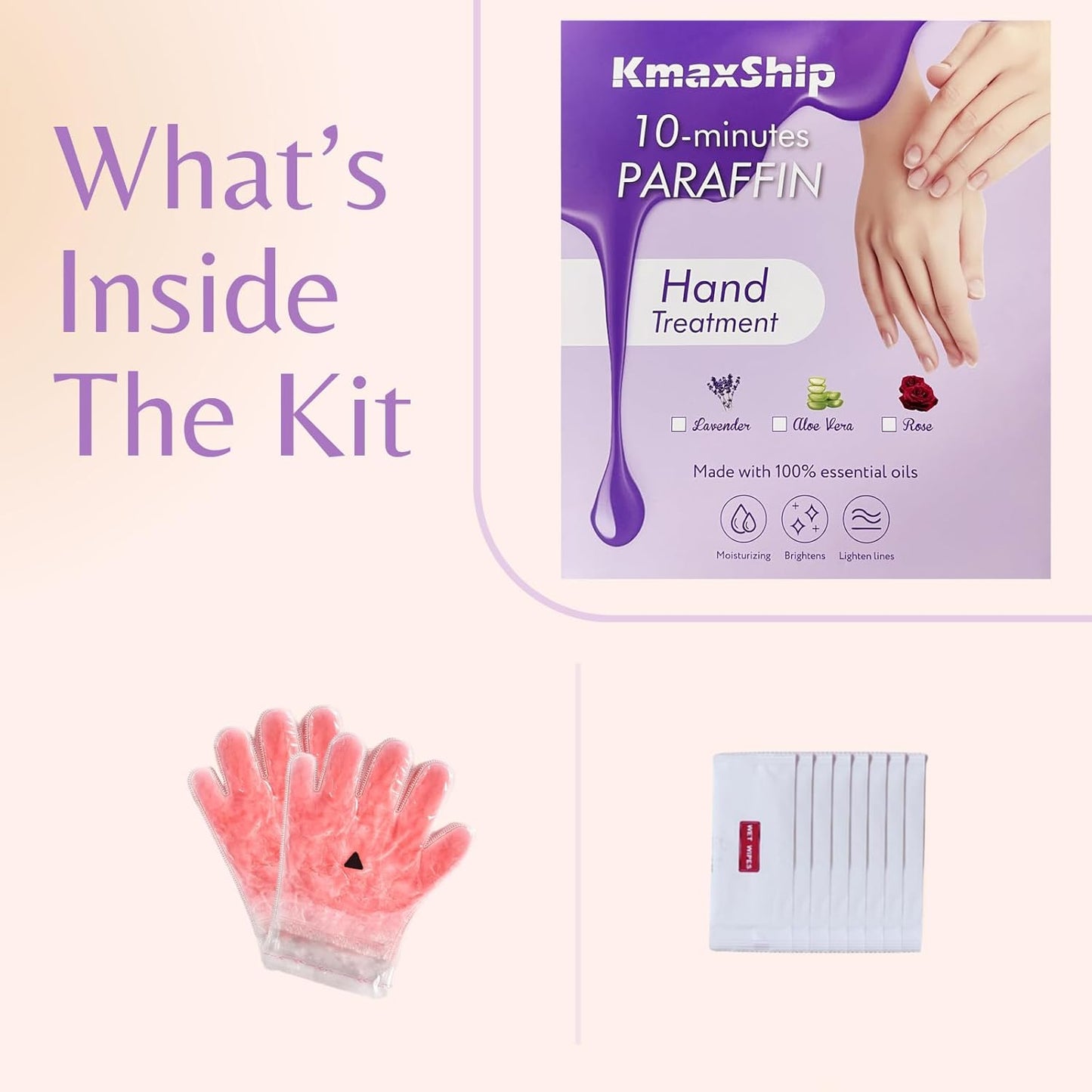 10-Minute Paraffin Hand Treatment, Home Hand Wax Spa Treatment Gloves, Rose, One-Pair-FemmiqueWomen