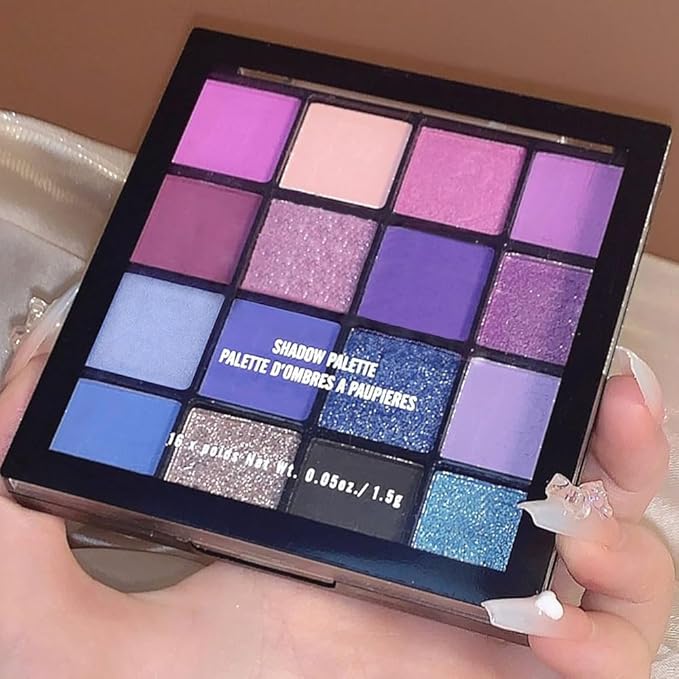 16 Colors Blue Pink Champange Matte Shimmer Eyeshadow Palette for Eye Makeup,High Pigmented Brown Eye Shadow Primers Powder Palet de sombras de ojos-FemmiqueWomen