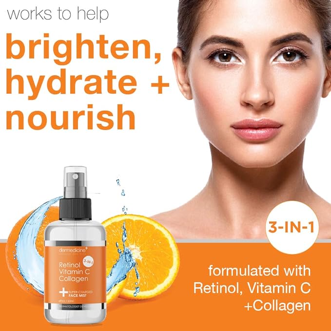3 in 1 Super-Charged Anti-Aging Face Mist w/Retinol, Vitamin C + Collagen | Hydrates, Refreshes & Brightens for a More Glowing Complexion | 4 fl oz, 120 ml-FemmiqueWomen