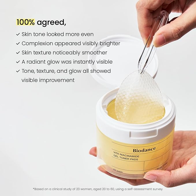 Biodance Vita Niacinamide Gel Toner Pads, Dark Spot Corrector, Evening Skin Tone, Hydrating for Sensitive Skin, Gentle Exfoliating Toner Pads, Korean Skincareㅣ4.93 fl.oz.(140g)*60Pads-FemmiqueWomen