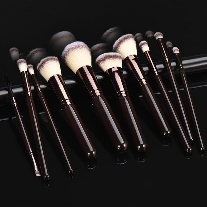 10 Piece Black brown Makeup Brushes - Wooden Handle with Soft Synthetic Bristles,for Face & Eye Makeup|Professional Makeup Brushes set for Women & Girls|-FemmiqueWomen