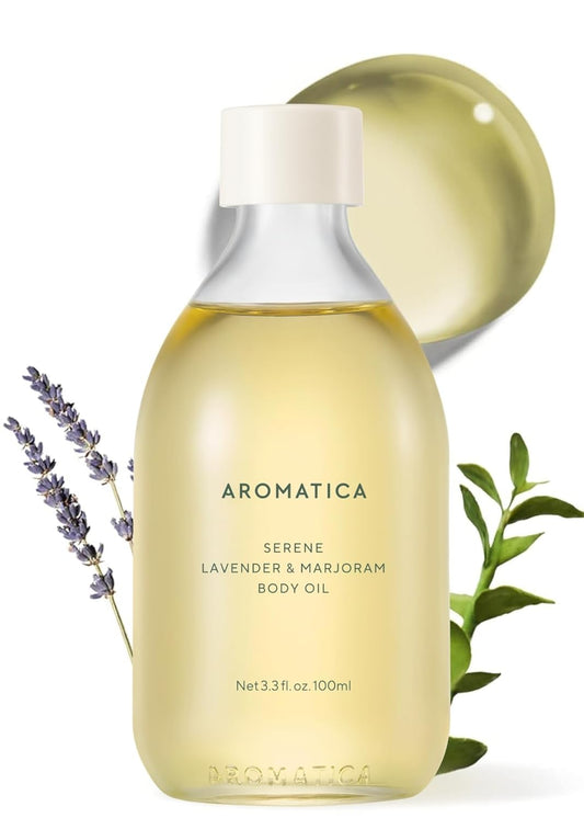 AROMATICA Serene Body Oil Lavender & Marjoram Essential Oil, Aromatherapy Oil, Scented Body Oil, After Shower Natural Oil for Women, Non-Greasy Body Serum, Body Moisturizer for Dry Skin (3.38 fl. oz)-FemmiqueWomen