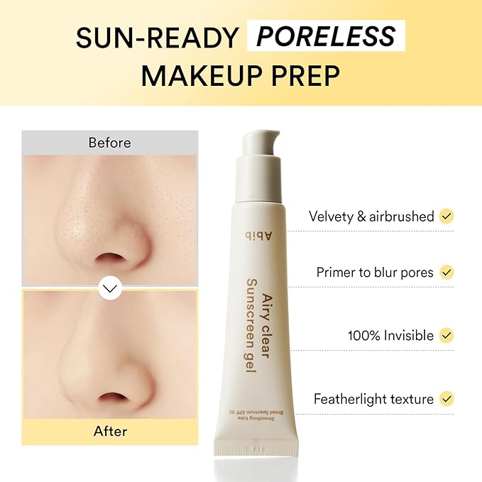 Abib Airy Clear Sunscreen Gel SPF30 1.01 fl.oz / 30 g (Semi- matte) | Korean Suncreen, Suncare, Sunblock, No White cast, Reef Safe, Primer poreless-FemmiqueWomen