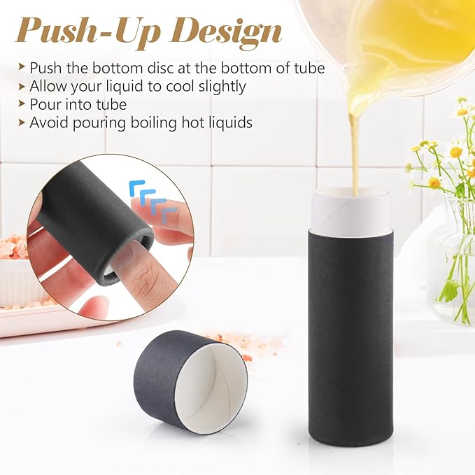 10 Pcs 25g Paperboard Lip Balm Tubes Refillable Krafts Paper Lipstick Tube Round Cardboard Empty Lip Gloss Container Holder Tubes for DIY Chapstick Salve Cosmetic Lotion Solid Perfume - Black-FemmiqueWomen