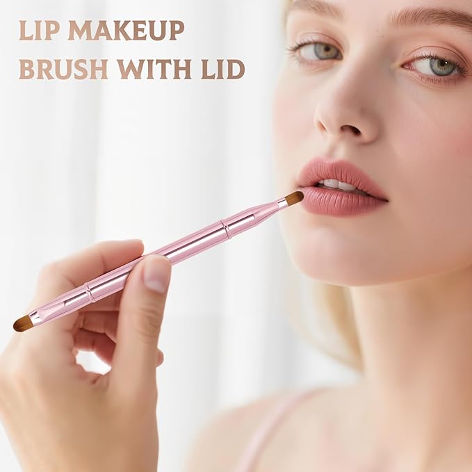 Unaone 2 Pack Lip Brush for Lipstick, Dual-Ended Lip Makeup Brush with Lid, Lipstick Brush for Lip Gloss-FemmiqueWomen