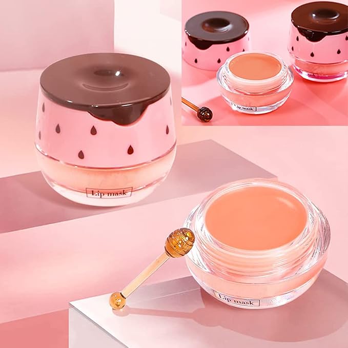 2 Pack Strawberry Lip Sleeping Mask,Plumping Lip Hydrating Bee Lip Balm Honey Pot Propolis Moisturizing Lip Balm With Stick,Lip Exfoliating Bee lip Balm Sleeping Lip Mask-FemmiqueWomen