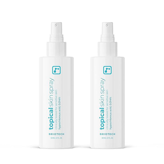 BRIOTECH Topical Skin Spray, Hypochlorous Acid Spray for Sensitive Skin, HOCl Facial Mist, Full Body Support Against Irritation, Calm Redness, Soothe Foot & Scalp, 2 oz Travel Size (2 Pack)-FemmiqueWomen