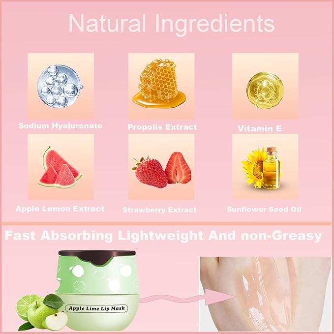 1 PCS Bee Lip Balm Honey Pot, Exfoliating Apple Bee Lip Balm Sleeping Lip Mask Overnight with Sticks, Honey Pot Lip Balm Prevention Dry Hydrating and Crack Lip Scrubs-FemmiqueWomen