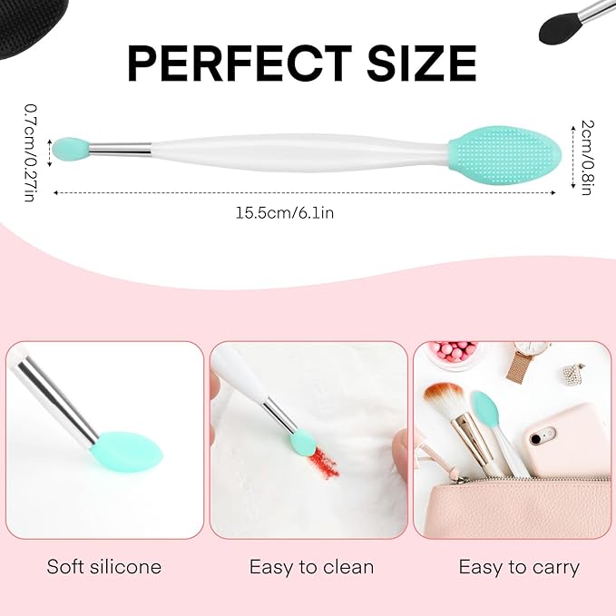Unaone Lip Scrub Brush - 3 PCS Dual-ended Lip Scrubber Exfoliator and Silicone Lip Brush, 3-in-1 Silicone Lip Scrub Tool Lip Mask Applicator, Gentle Exfoliator & Applicator for Soft-FemmiqueWomen