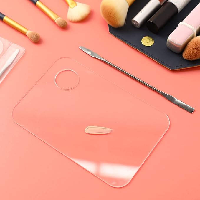 2PCS Acrylic Cosmetic Palette with 2PCS Spatula Tool,Makeup Palette Mixing Tray Apply for Foundation Eye Shadow Lipsticks Nail Art Professional Pigment Blending-FemmiqueWomen