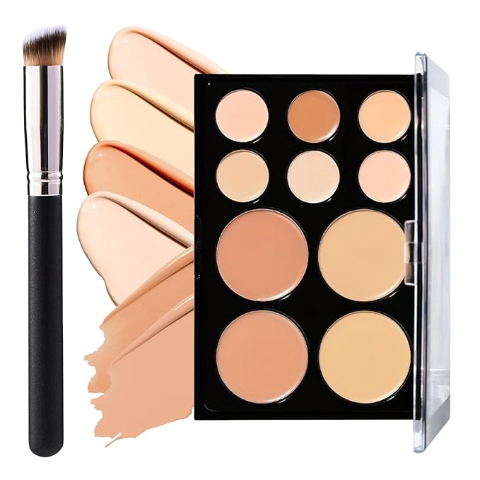10 Colors Correcting Concealer Palette,Colors Corrector Palette,Moisturizing Full Coverage Liquid Foundation Cream Contour Makeup Palette with Brush-FemmiqueWomen