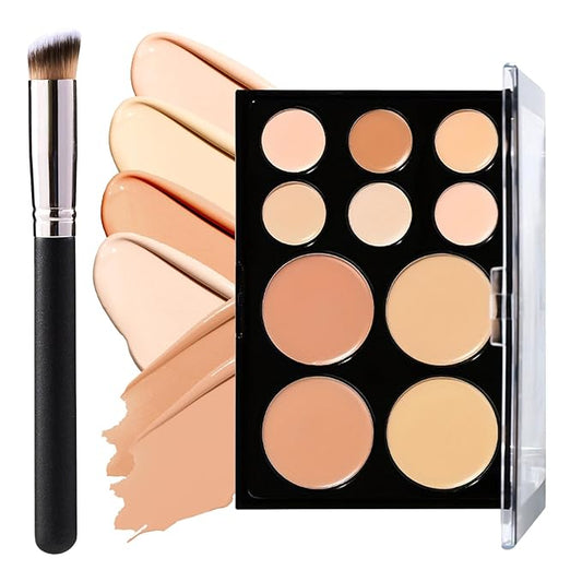 10 Colors Correcting Concealer Palette,Colors Corrector Palette,Moisturizing Full Coverage Liquid Foundation Cream Contour Makeup Palette with Brush-FemmiqueWomen