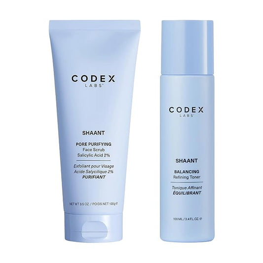 Codex Labs Shaant Deep Cleanse & Tone Kit, Pore Purifying Scrub (100g) & Refining Toner (100ml) - Oil Control & Pore Minimizer - for Acne Prone Skin - with 2% Salicylic Acid, 2% Gluconolactone (PHA)-FemmiqueWomen