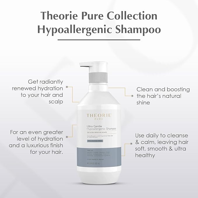 Theorie PURE Ultra Gentle Hypoallergenic Shampoo โ Plant-Based & Vegan โ Fragrance-Free โ Designed for Delicate Scalp Care โ Pump Bottle โ 400mL-FemmiqueWomen