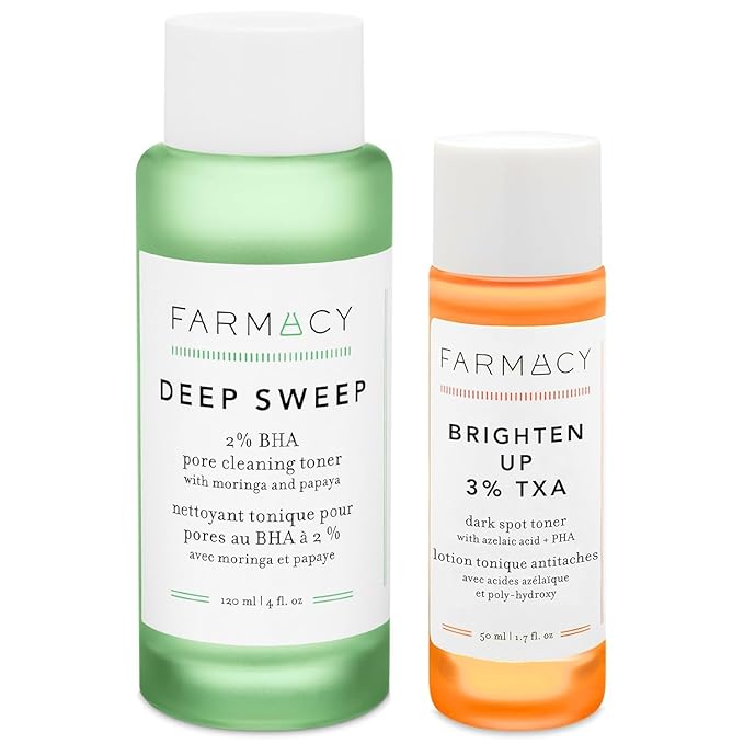 Farmacy 2% Salicylic Acid Toner for Face + 3% Tranexamic Acid Brightening Toner - Exfoliating Skincare Set to Minimize Pores + Reveal a Healthy-Looking Complexion (2 Count)-FemmiqueWomen