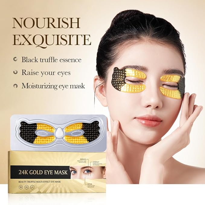24K Gold Under Eye Patches (5 Pairs) - Black Truffle Under Eye Mask with Newly Upgraded 3D Wrap-around Design, Specifically for Canthus Wrinkles and Dryness Around the Eyes (Gold)-FemmiqueWomen