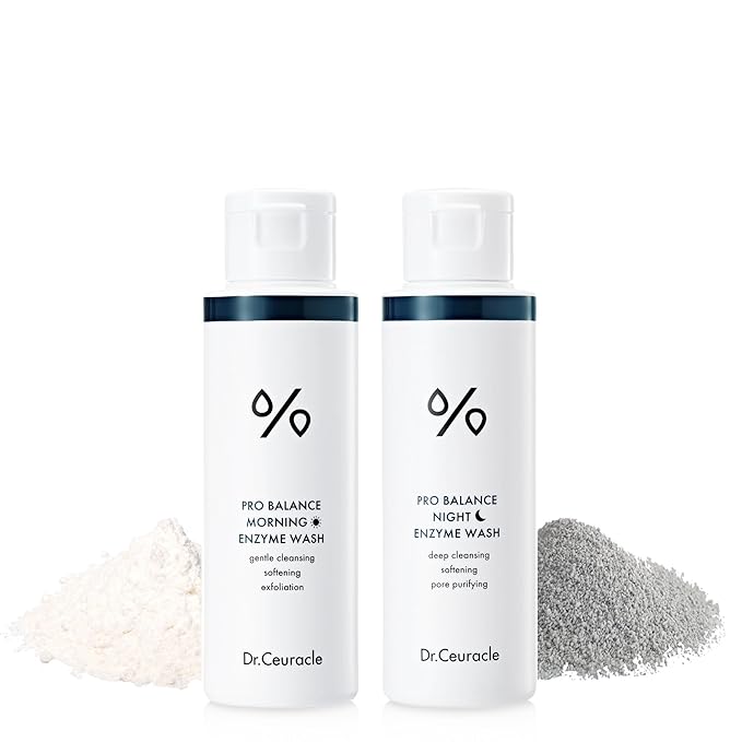 Enzyme Powder Face Wash Set - Dr.Ceuracle Pro Balance Day and Night Powder Wash with Natural Enzymes (2x50g) - Korean AM PM Facial Enzyme Powder Cleanser Bundle for Deep Pore Cleansing-FemmiqueWomen