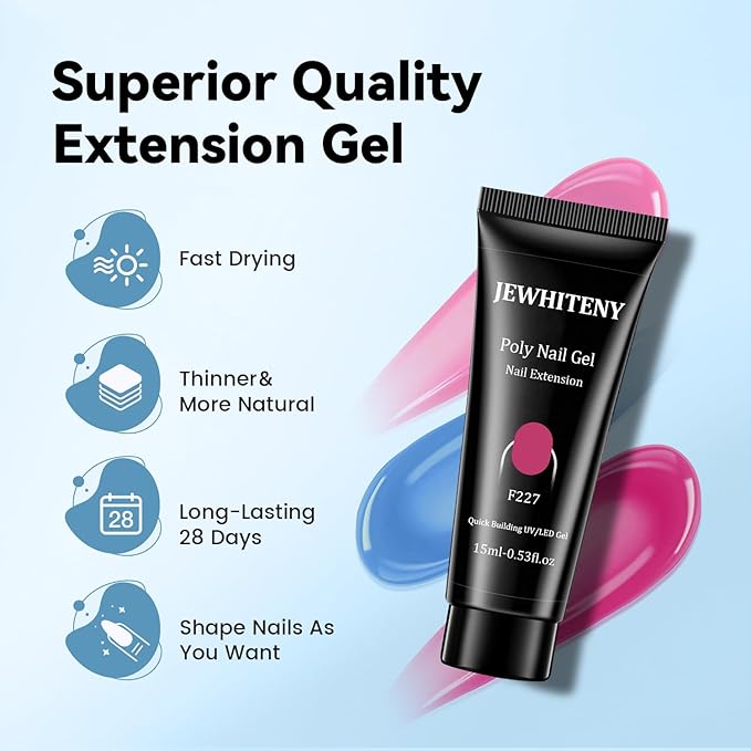 JEWHITENY 28 Colors Poly Nail Gel Set - 15ml Nude Pink Brown Black Grey Blue Yellow Tones for French Manicure DIY Nail Art Salon & Home Use Holiday Gift-FemmiqueWomen