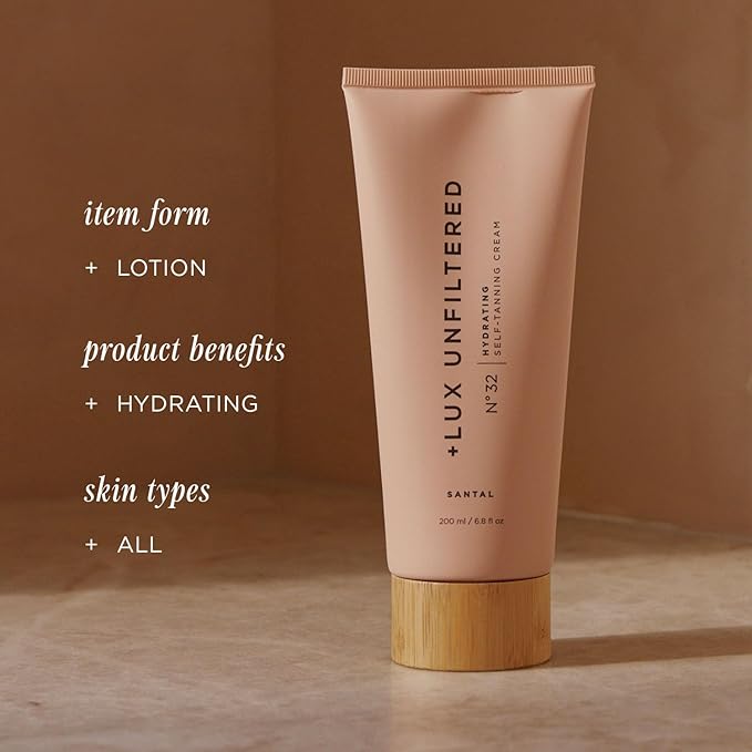 '+ Lux Unfiltered N°32 Gradual Self Tanner, Hydrating Self Tanning Lotion with Shea Butter & Squalane - Non-Sticky, No Transfer, Natural-Looking Tan - Vegan & Cruelty-Free Sunless Tanner - Santal-FemmiqueWomen