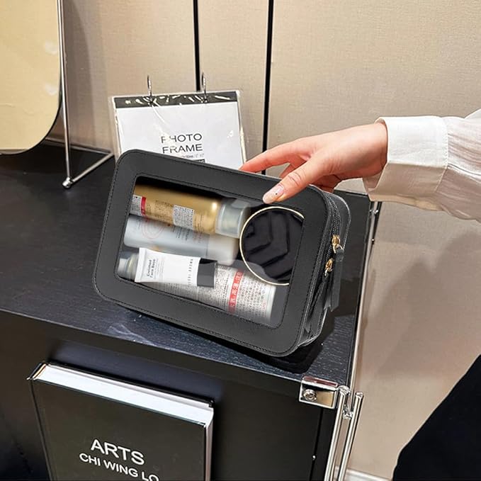 Clear Makeup Bag Small, TSA Approved Portable Toiletry Bag with Zipper Cosmetic Travel Bag Makeup Organizer Case Mini Makeup Pouch for Purse Car Organizer Bag for Women Men-FemmiqueWomen