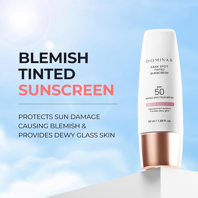 SPF 50 DOMINAS Tinted Sunscreen Moisturizer (1.7fl oz) - Tone Correction, Korean Skin Care, Broad-Spectrum UV Defense Sunblock, Water-in-Oil Formula for Lightweight, Panthenol, Sun Cream-FemmiqueWomen