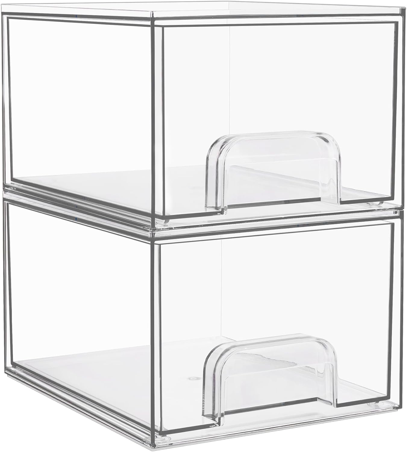 Vtopmart 2 Pack Clear Stackable Storage Drawers, 4.4'' Tall Acrylic Bathroom Makeup Organizer,Plastic Storage Bins For Vanity, Undersink, Kitchen Cabinets, Pantry, Home Organization-FemmiqueWomen