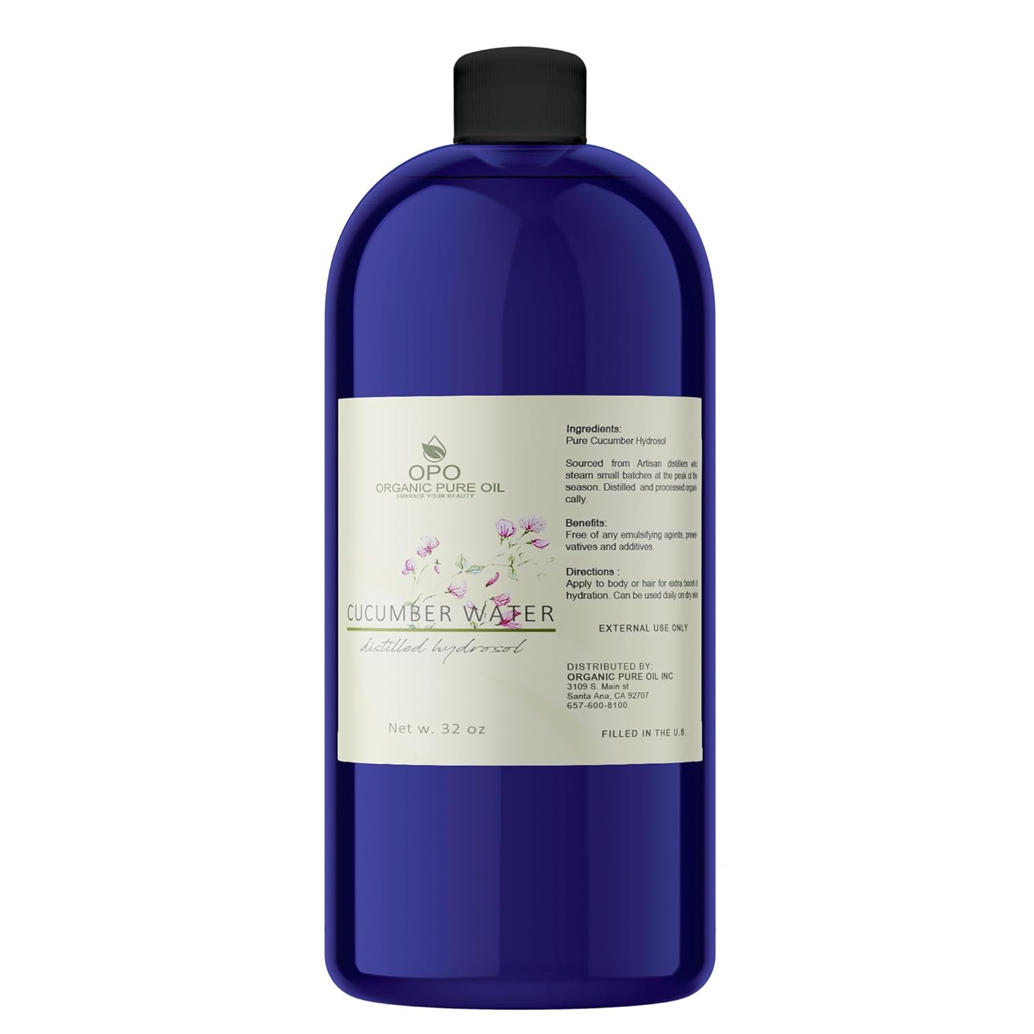 OPO Cucumber Hydrosol - Pure Steam Distilled Hydrating Floral Water Bulk Refill 32 oz - 1 Quart for Skin Hair Face, Greasy, Oily Skin Hair Locs Face Cleansing Toning Spray - Packaging May Vary-FemmiqueWomen