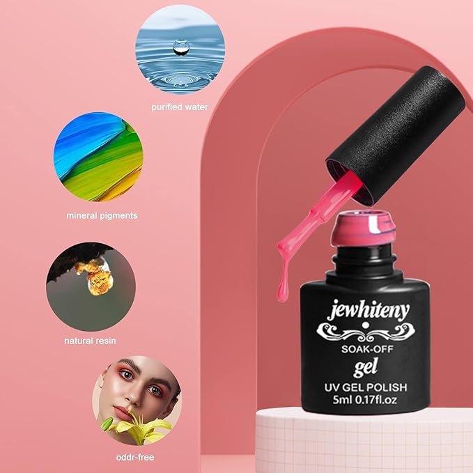 JEWHITENY 45PCS Gel Nail Polish Kit, 42 Colors 5ML Gel Polish Nude Gray Pink Blue Soak Off Glitter Nail Art Starter Kit Beauty Gifts Set for Women Girls Valentines Mother's Day Gift-FemmiqueWomen