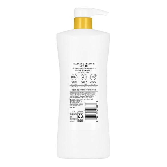 Suave Radiance Restore Hand & Body Lotion For Women With Vitamin C, Brighten & Hydrate Dry, Dull Skin, Non Greasy, Moisturizing Cream Evens Skin Tone, Allergen Free, 28 FL OZ Pump, 4 Pack-FemmiqueWomen