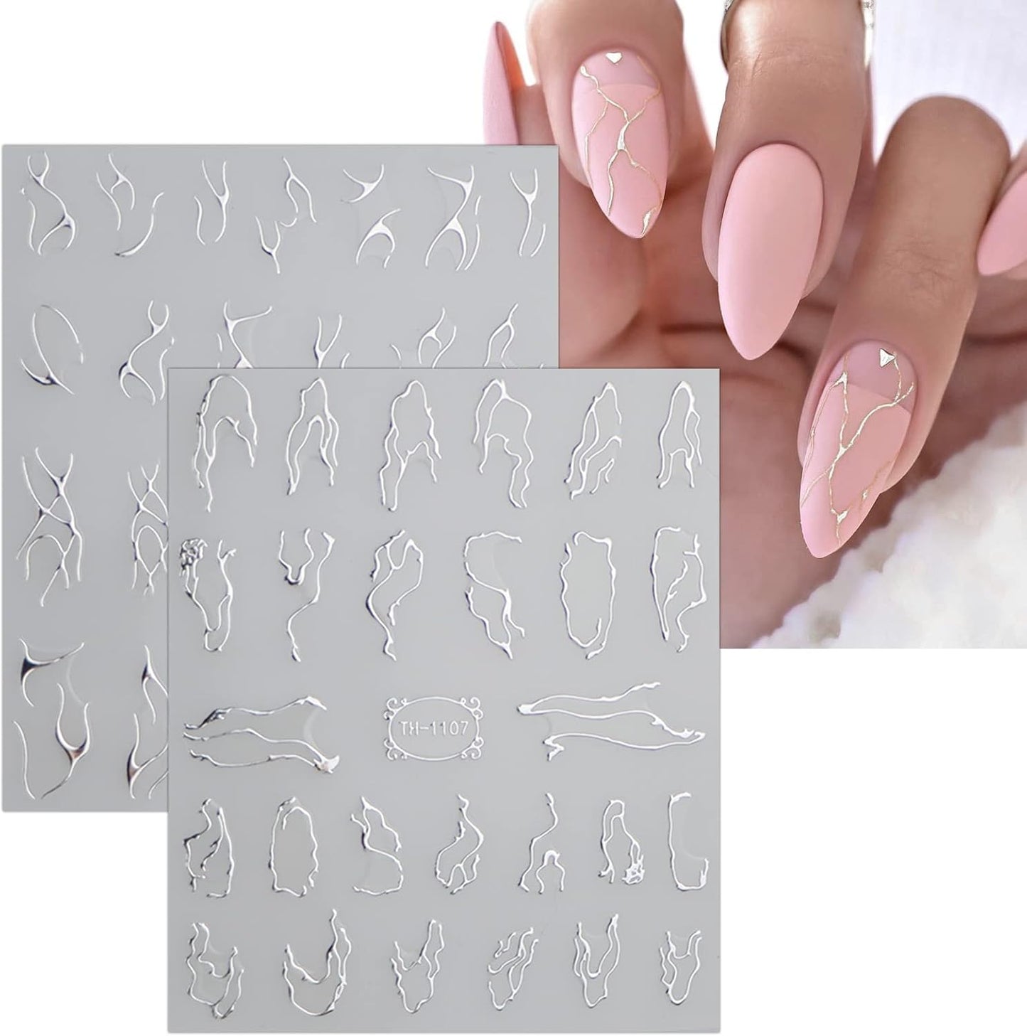 JMEOWIO 9 Sheets Marble Line Nail Art Stickers Decals Self-Adhesive Pegatinas Uñas Silver Nail Supplies Nail Art Design Decoration Accessories-FemmiqueWomen