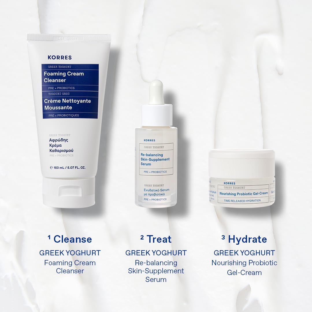 KORRES Greek Yoghurt Foaming Cream Cleanser, Hydrating, Deep Cleansing Skin Care, Makeup Remover, Face Wash for Women, Cream to Foam Facial Cleanser for Dry, Oily, Sensitive, Any Skin Type, 5.07 fl oz-FemmiqueWomen