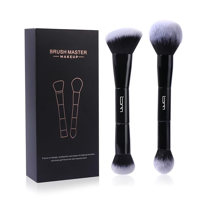 2Pcs Duo End Makeup Brushes, Foundation, Powder, Contour, Concealer, eye makeup Brush, Double-ended Multi-functional Synthetic Cosmetic Tools Makeup Brushes(Black)-FemmiqueWomen