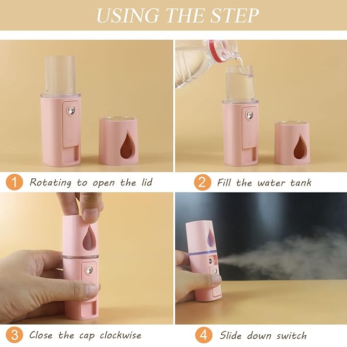 Nano Facial Mister Portable Mist Sprayer with Mirror Mini Cool Mist Spray for Skin Care & Facial Body Moisturized & Eyelash Extensions, USB Rechargeable (Pink)-FemmiqueWomen