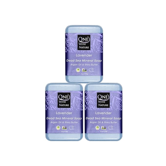 One With Nature Dead Sea Salt Lavender Soap 4oz 3-Pack – Soothing and Exfoliating Soap Bar with Dead Sea Minerals for Face & Body, for Men & Women-FemmiqueWomen
