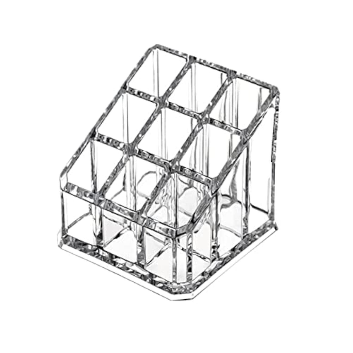 Acrylic Makeup Organizer Cosmetic Storage Display Case Makeup Brush Holder Organizer Lipstick Dispenser Canister Bathroom Container (3.5 x 3.5 x 2.6 in, 9 Partitions, Transparent)-FemmiqueWomen