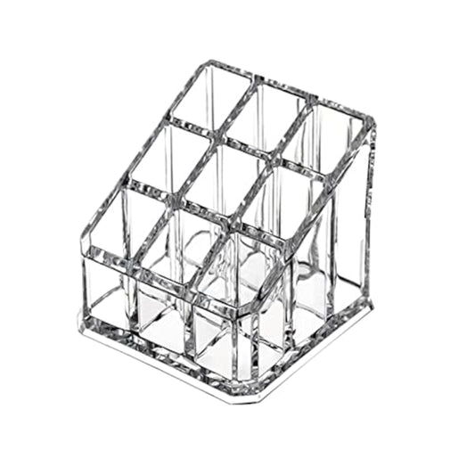 Acrylic Makeup Organizer Cosmetic Storage Display Case Makeup Brush Holder Organizer Lipstick Dispenser Canister Bathroom Container (3.5 x 3.5 x 2.6 in, 9 Partitions, Transparent)-FemmiqueWomen