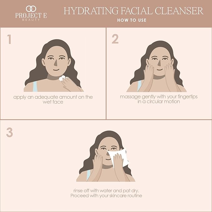 Project E Beauty Hydrating Facial Cleanser Gentle Cleansing | Removes Dirt, Oil & Makeup | Moisturizes & Hydrates | Brightens Complexion | Non-Foaming Formula | For All Skin Types | 125g-FemmiqueWomen