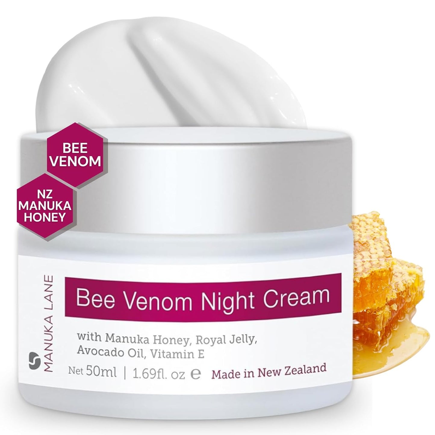 Manuka Lane Bee Venom Night Cream for Face and Neck with Sweet Almond Oil, Kernel Oil, Plant Extracts & Vitamin E | Plant Based Formula | Carefully formulated to keep your skin young and healthy!-FemmiqueWomen