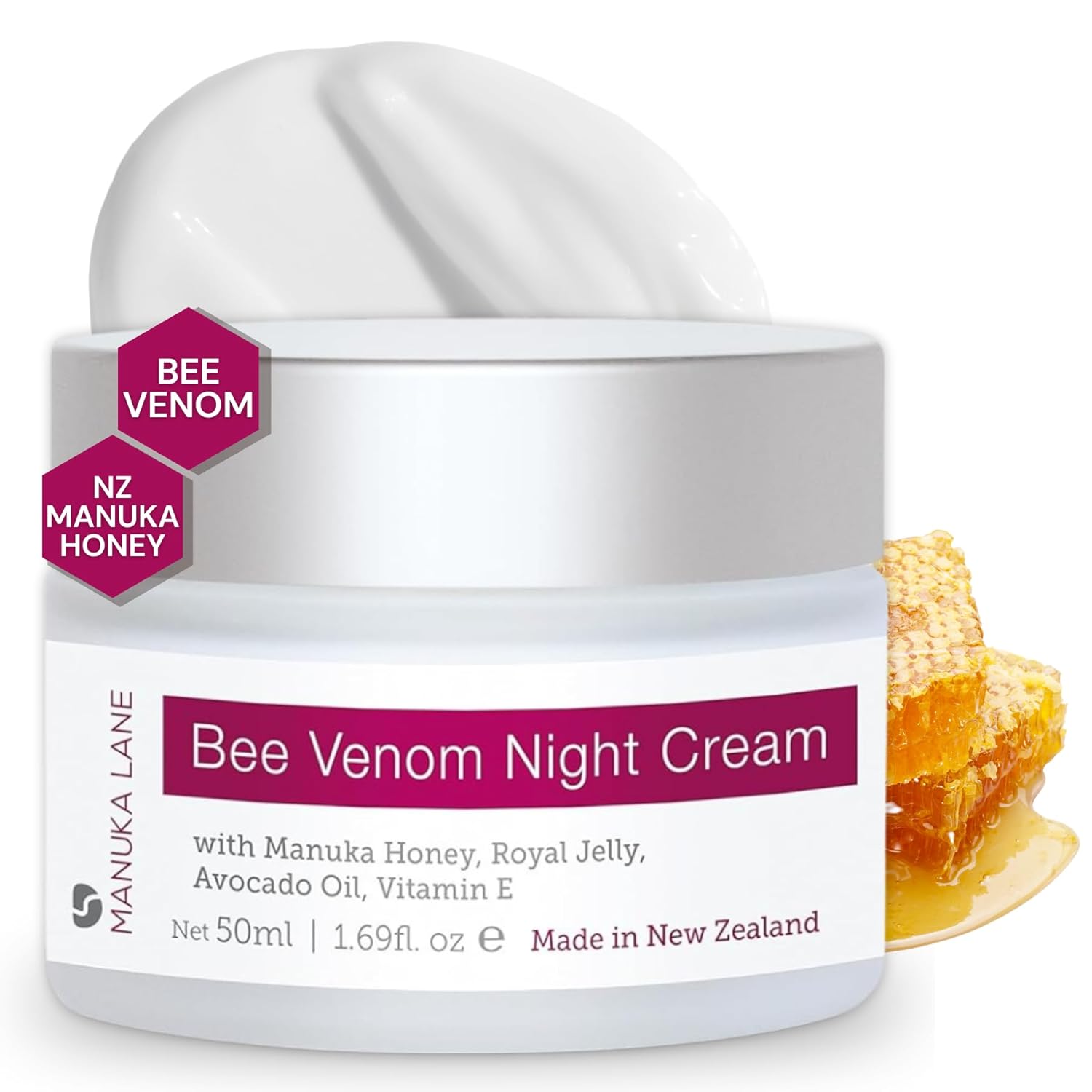 Manuka Lane Bee Venom Night Cream for Face and Neck with Sweet Almond Oil, Kernel Oil, Plant Extracts & Vitamin E | Plant Based Formula | Carefully formulated to keep your skin young and healthy!-FemmiqueWomen
