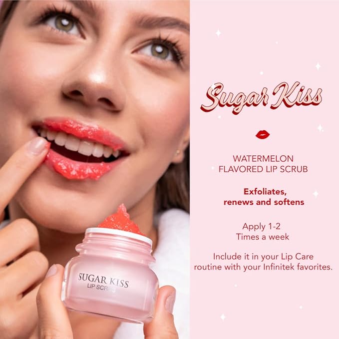 Infinitek Paris Sugar Kiss Watermelon Flavored Lip Scrub 2.4 oz / 68 g - Hydrating Lip Balm, Scrubber Exfoliator, Lip Mask, Lip Repair Treatment & Lightening Exfoliator for Dark Lips-FemmiqueWomen
